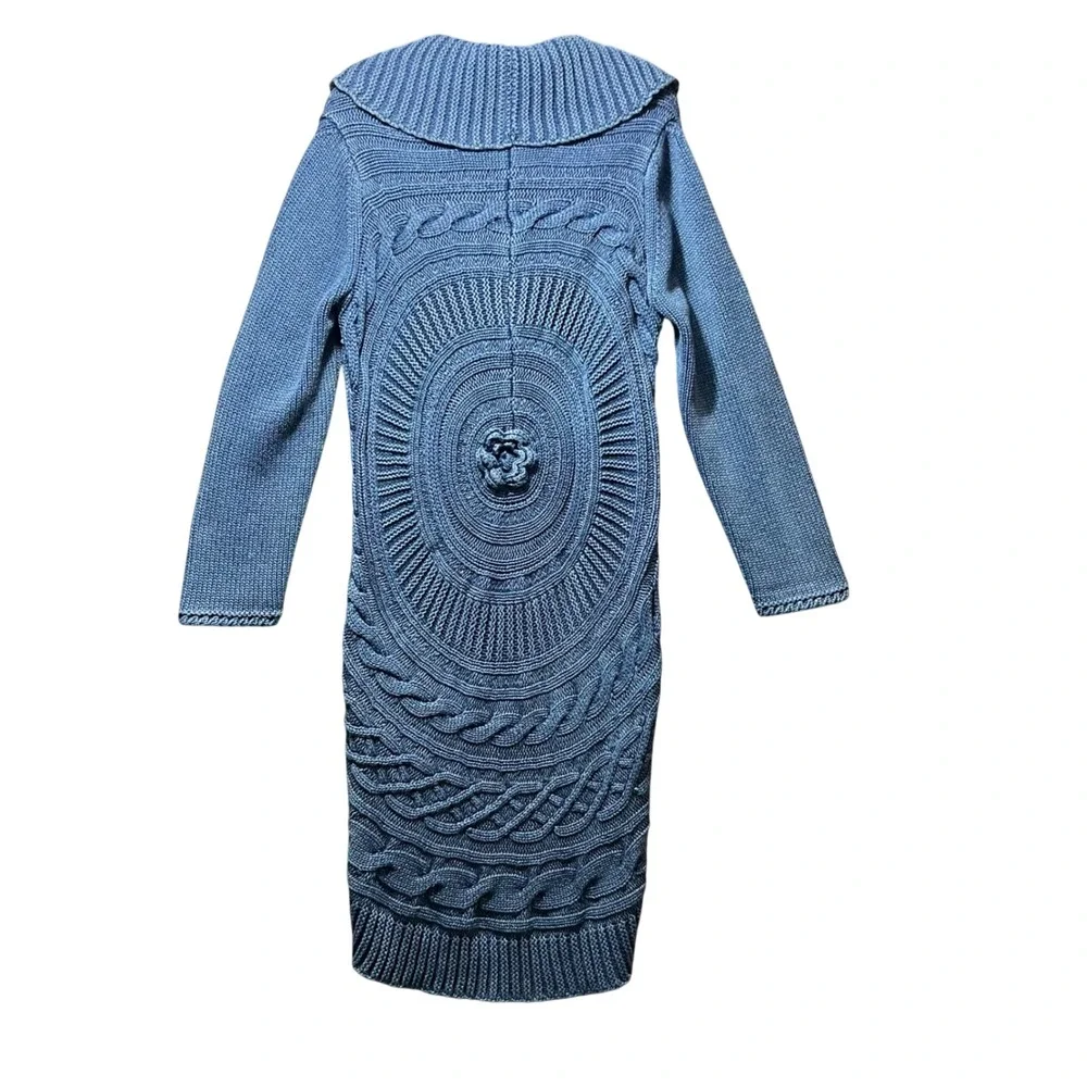 Blue Willi's Vintage Circular Knit Long Cardigan Wrap Coat‎ L Denim Blue Cotton